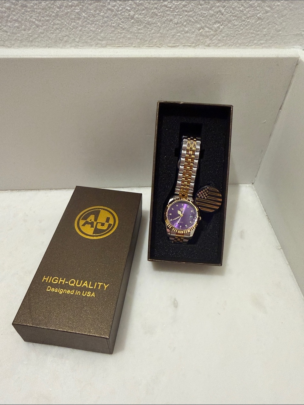 Two-Tone Gold & Silver Women's Watch with Purple Dial